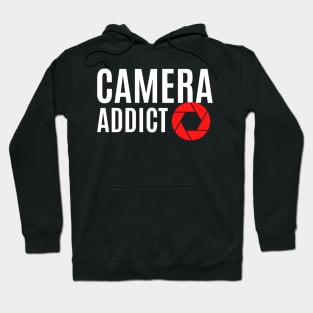 White Camera Addict and red aperture design for photographers and camera enthusiasts Hoodie